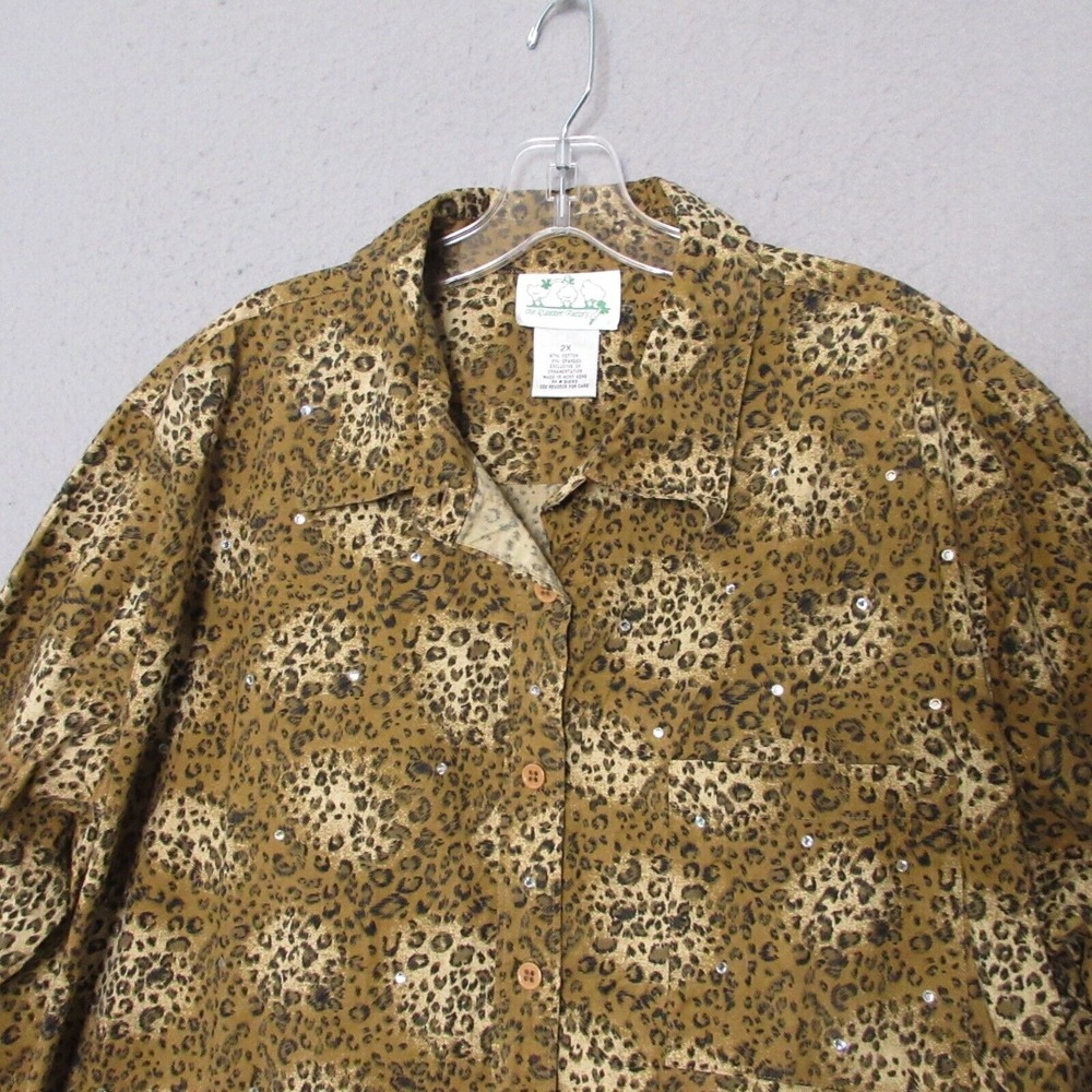 Vintage Quacker Factory Top Tunic Plus‎ 2X Leopard Sequin Button Up Art to Wear